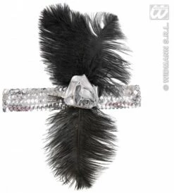 1920's Pailletten Hoofdband Met Bloem En Veren