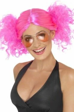 80's Pruik Staartjes Pink