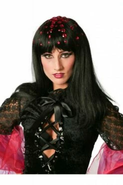 Disco Queen Pruik Zwart Met Steentjes