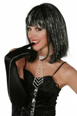 Glitter Pruik Elite Zwart/zilver