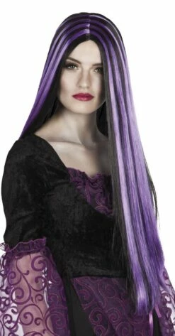 Heks Pruik Paars/zwart Lang
