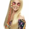 Hippy Party Pruik Blond Met Gekleurde Kralen -PruikPret Winkel hippy party pruik blond met gekleurde kralen