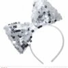 Hoofdband Met Paillettenstrik Zilver -PruikPret Winkel hoofdband met paillettenstrik zilver