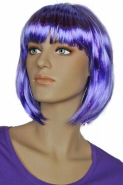 Paarse Bobline Pruik Met Glittersliertjes