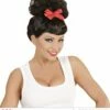 Pin Up Pruik Zwart Met Rode Strik -PruikPret Winkel pin up pruik zwart met rode strik