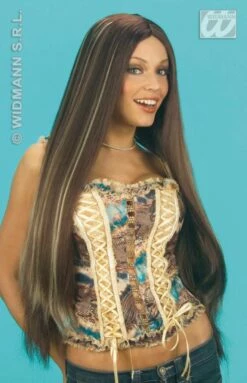 Pruik Bruin Met Blonde Accenten Extra Lang