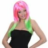 Pruik Disco Roze/groen -PruikPret Winkel pruik disco roze groen