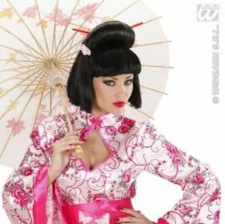 Pruik Geisha Met Bloem En Chopsticks