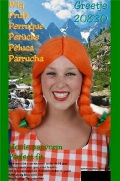 Pruik Greetje Oranje Met Vlechten En Groene Strikjes