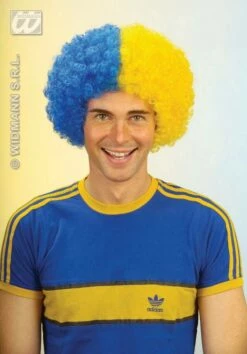 Pruik Krullen Blauw/geel