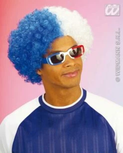 Pruik Krullen Blauw/wit