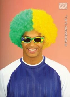 Pruik Krullen Groen/geel