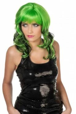 Pruik Krullen Neon Groen