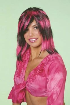 Pruik Laagjes Zwart/roze