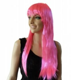 Pruik Lang Haar Roze Jolly