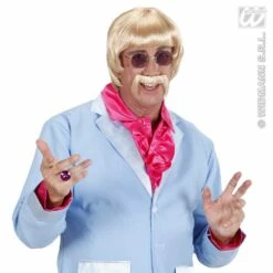 Nieuwkomers -PruikPret Winkel pruik met snor en bril 60s blond 1