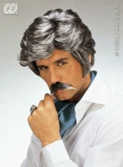 Pruik Playboy Met Snor Grijs