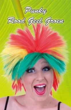 Pruik Punky Rood/geel/groen